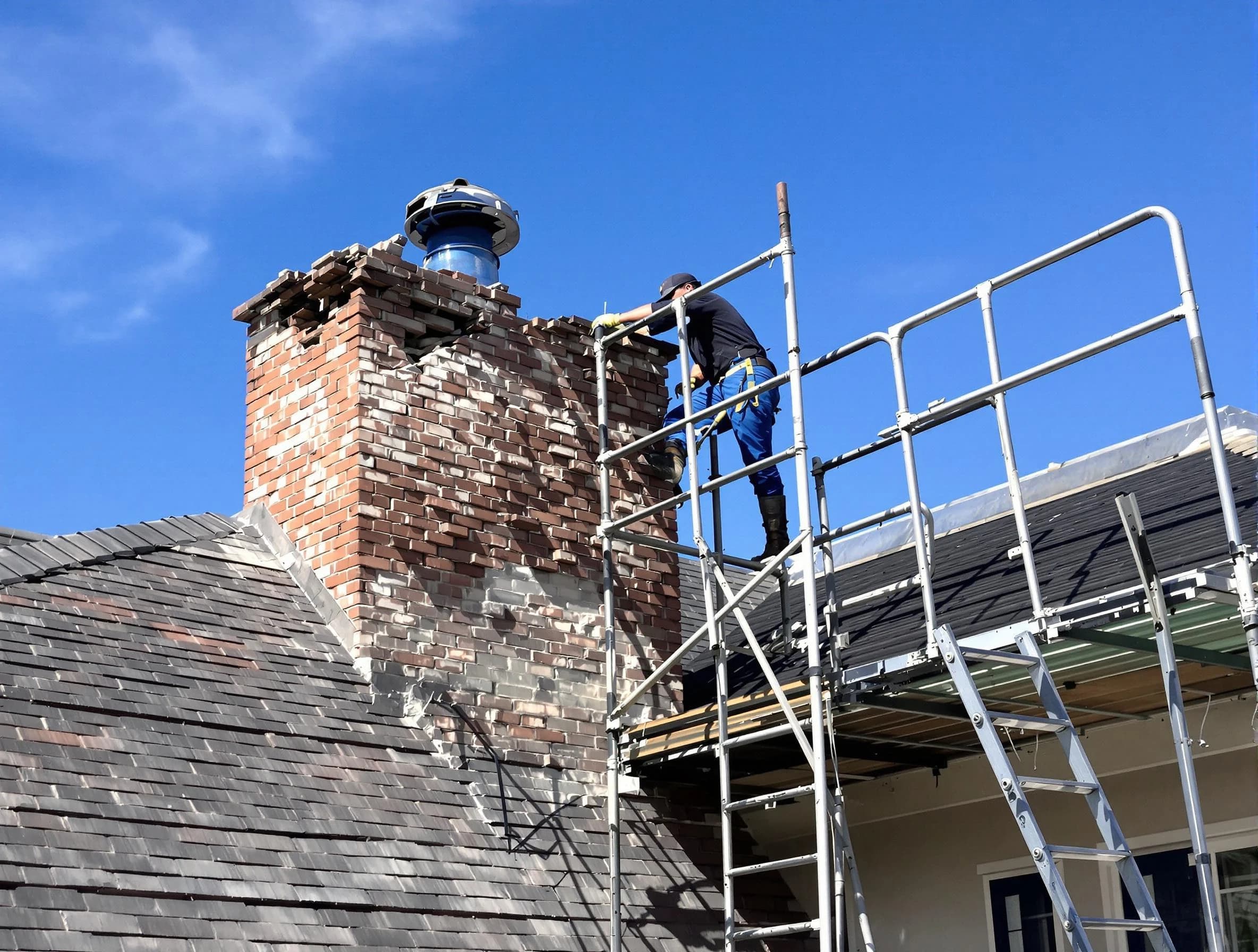Rebuilding a chimney structure by Fairview Chimney Sweep in Fairview, TN