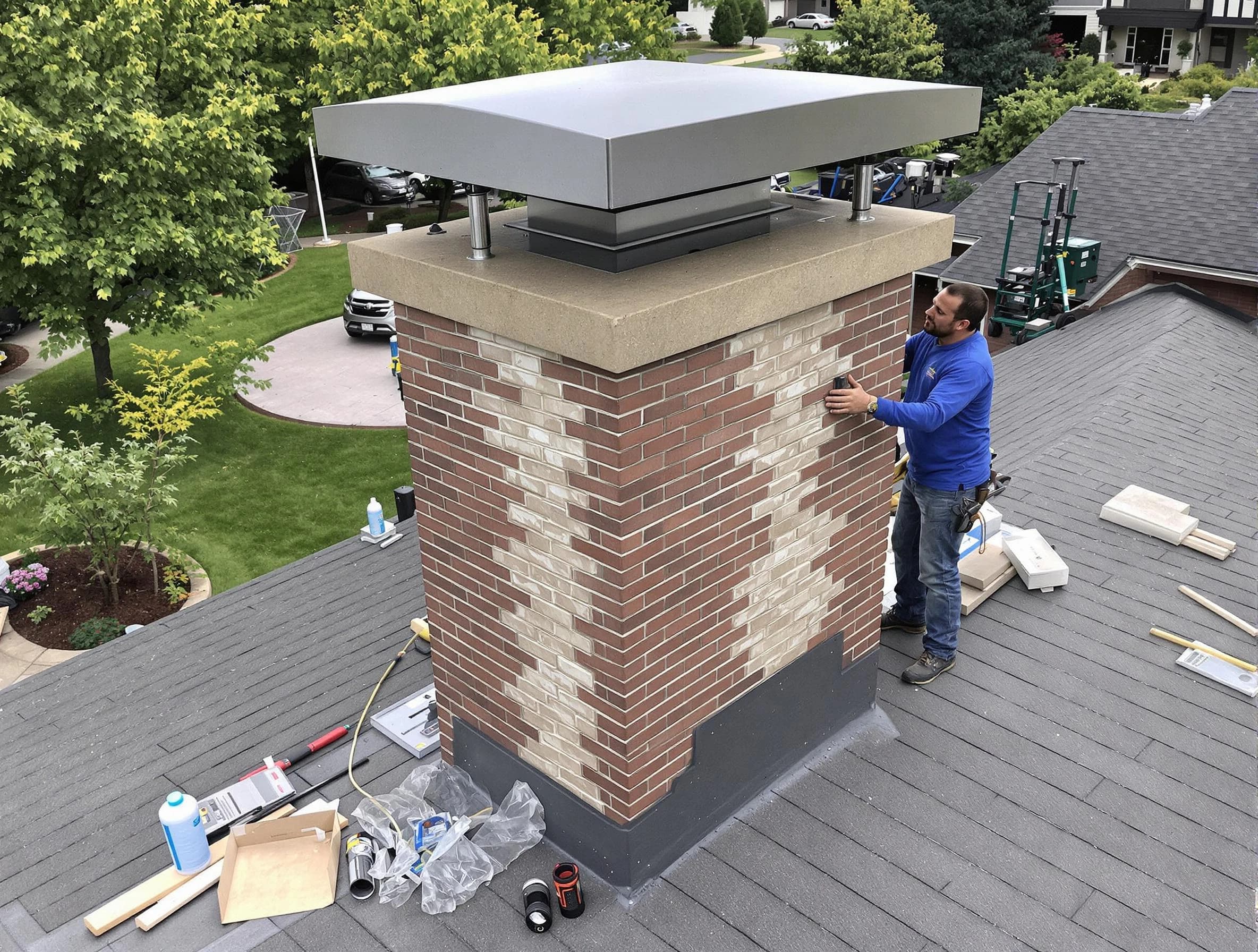 Fairview Chimney Sweep team working on a custom chimney remodel in Fairview, TN